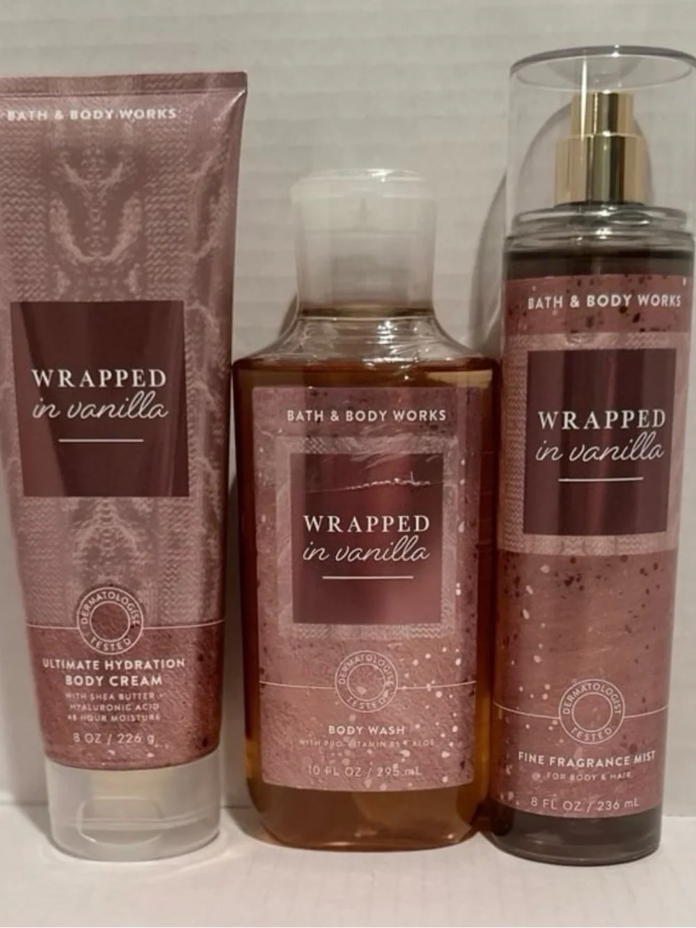 Bath & Body NEW Wrapped in Vanilla Fine Fragrance Mist, Body Cream & Body Wash